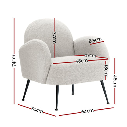 Artiss Armchair Boucle White Hanes - Furniture > Bar Stools & Chairs > Arm Chairs & Recliners