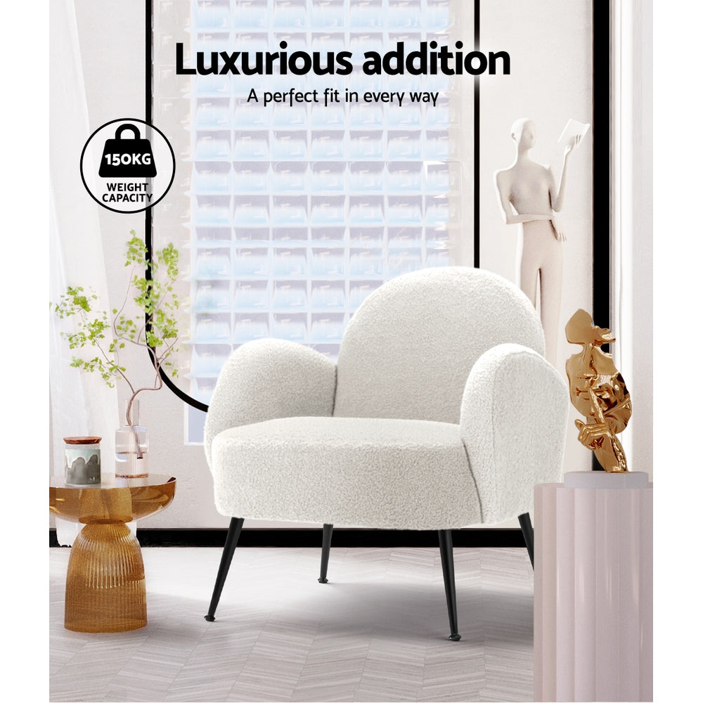 Artiss Armchair Boucle White Hanes - Furniture > Bar Stools & Chairs > Arm Chairs & Recliners