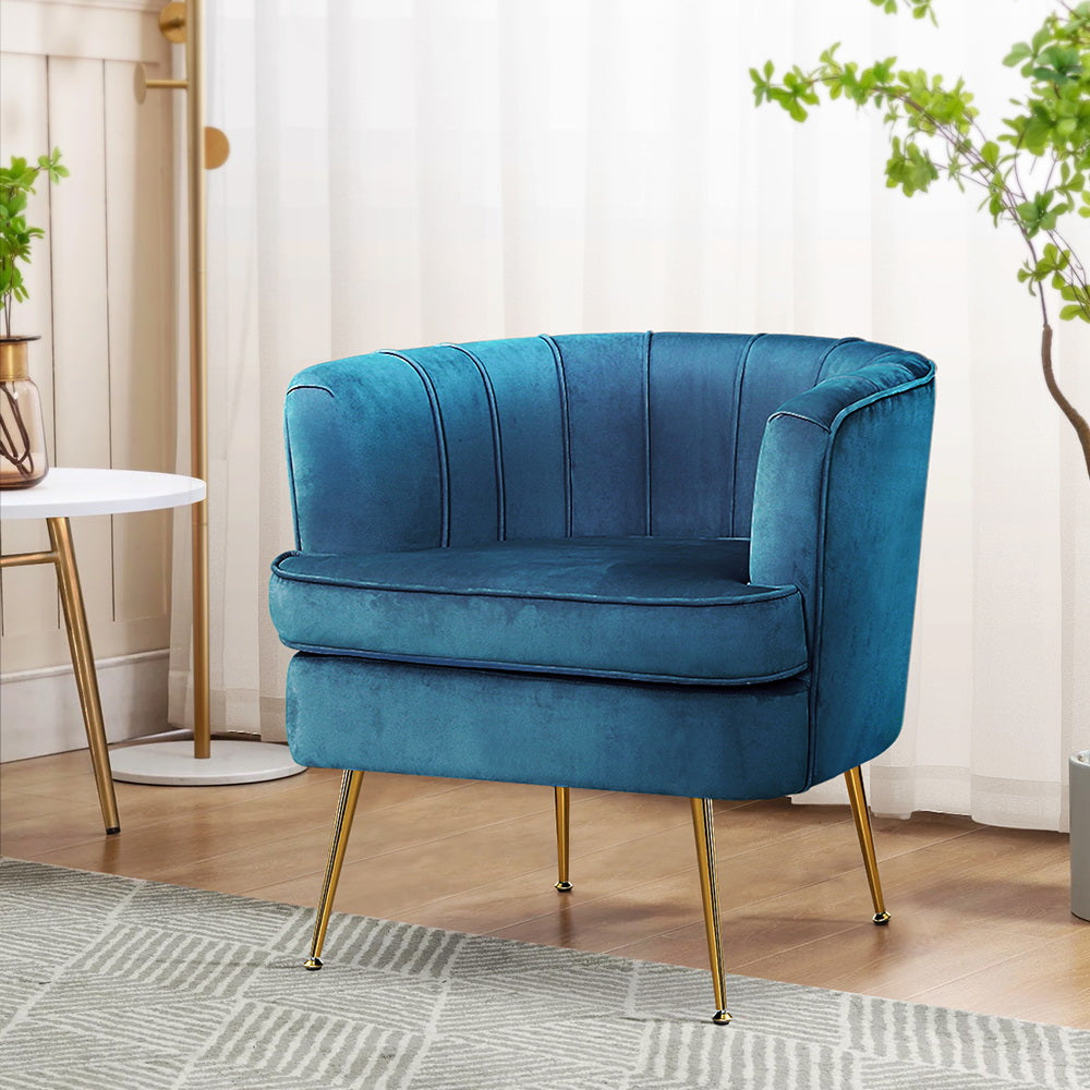 Artiss Armchair Velvet Blue Norvia - Furniture > Bar Stools & Chairs > Arm Chairs & Recliners