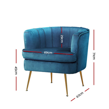 Artiss Armchair Velvet Blue Norvia - Furniture > Bar Stools & Chairs > Arm Chairs & Recliners