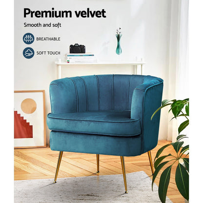 Artiss Armchair Velvet Blue Norvia - Furniture > Bar Stools & Chairs > Arm Chairs & Recliners