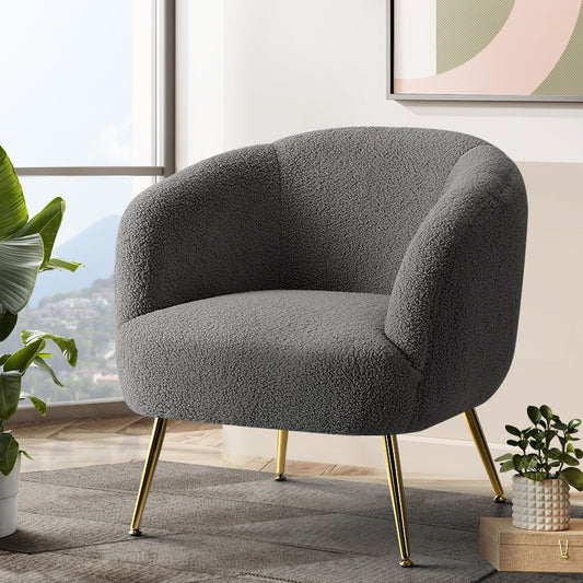 Artiss Armchair Lounge Chair Accent Chairs Arm Armchairs Sherpa Boucle Charcoal - Furniture > Bar Stools & Chairs > Arm