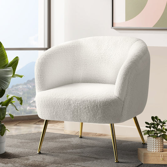 Artiss Armchair Lounge Chair Accent Chairs Armchairs Sherpa Boucle Sofa White - Furniture > Bar Stools & Chairs > Arm