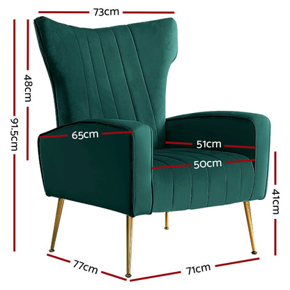 Artiss Armchair Green Velvet Kate - Furniture > Bar Stools & Chairs > Arm Chairs & Recliners