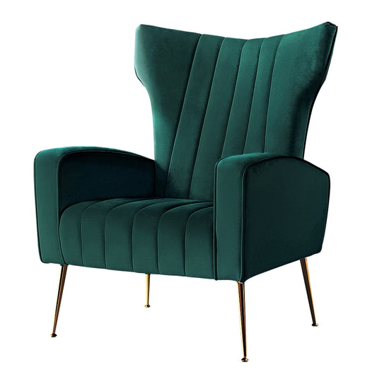 Artiss Armchair Green Velvet Kate - Furniture > Bar Stools & Chairs > Arm Chairs & Recliners