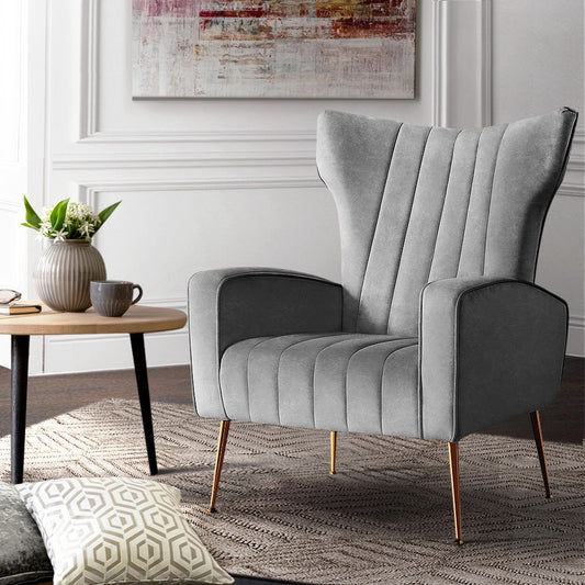 Artiss Armchair Grey Velvet Kate - Furniture > Bar Stools & Chairs > Arm Chairs & Recliners