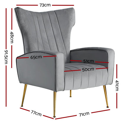 Artiss Armchair Grey Velvet Kate - Furniture > Bar Stools & Chairs > Arm Chairs & Recliners