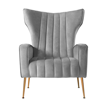 Artiss Armchair Grey Velvet Kate - Furniture > Bar Stools & Chairs > Arm Chairs & Recliners