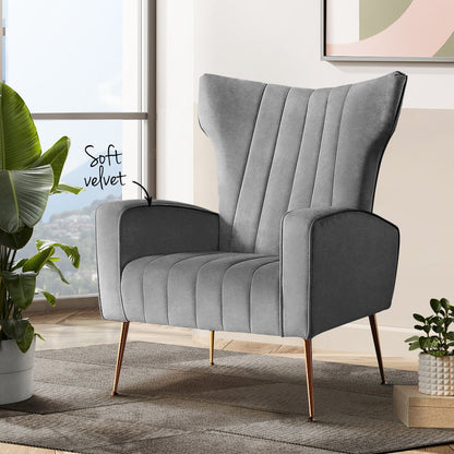 Artiss Armchair Grey Velvet Kate - Furniture > Bar Stools & Chairs > Arm Chairs & Recliners