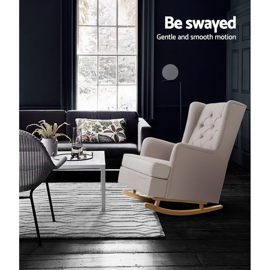 Rocking Chair Armchair Linen Fabric Beige Gaia - Furniture > Bar Stools & Chairs > Arm Chairs & Recliners