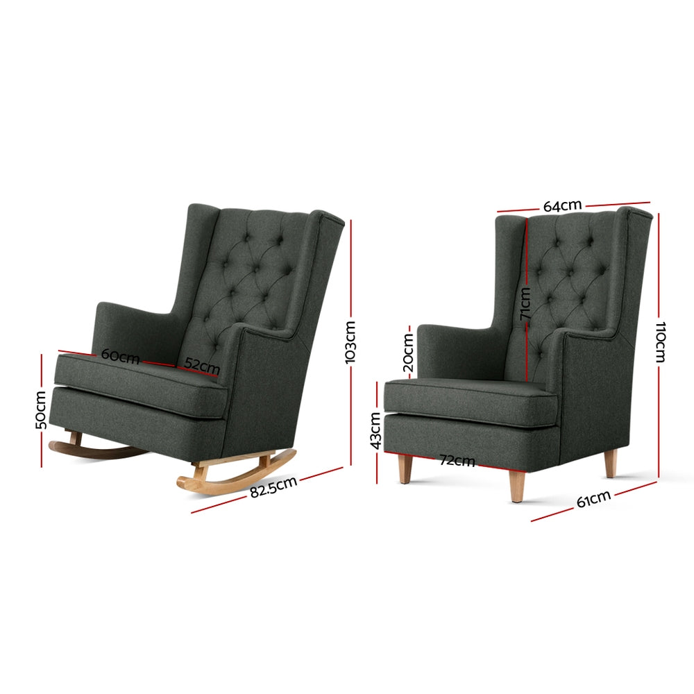 Artiss Rocking Chair Armchair Linen Fabric Charcoal Gaia Furniture > Bar Stools & Chairs > Arm Chairs & Recliners
