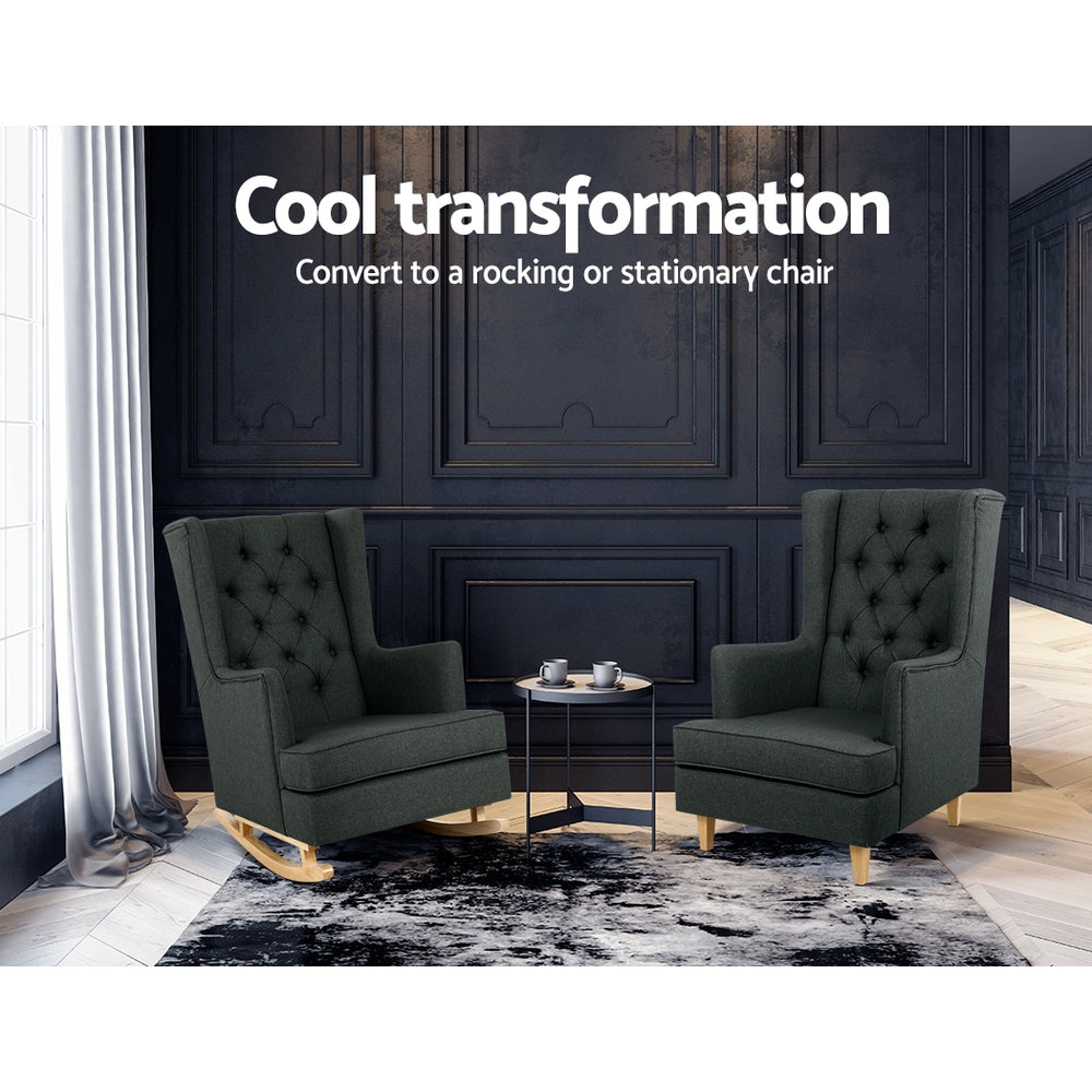 Artiss Rocking Chair Armchair Linen Fabric Charcoal Gaia Furniture > Bar Stools & Chairs > Arm Chairs & Recliners