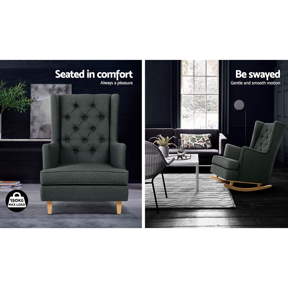 Artiss Rocking Chair Armchair Linen Fabric Charcoal Gaia Furniture > Bar Stools & Chairs > Arm Chairs & Recliners
