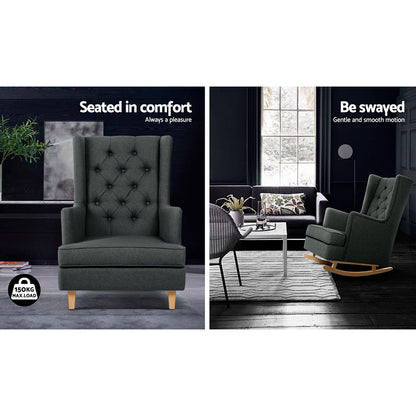 Artiss Rocking Chair Armchair Linen Fabric Charcoal Gaia Furniture > Bar Stools & Chairs > Arm Chairs & Recliners
