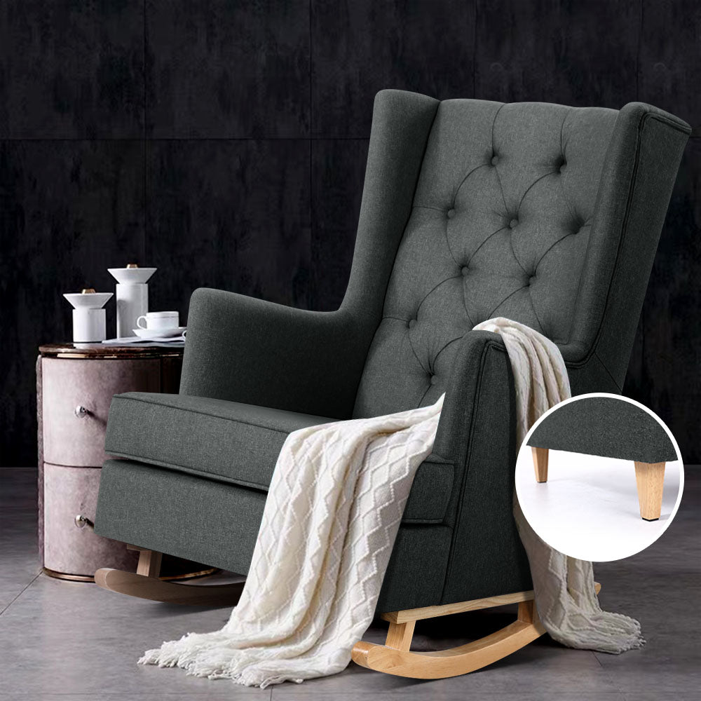 Artiss Rocking Chair Armchair Linen Fabric Charcoal Gaia Furniture > Bar Stools & Chairs > Arm Chairs & Recliners