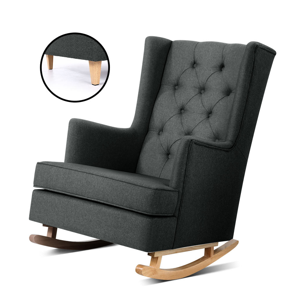 Artiss Rocking Chair Armchair Linen Fabric Charcoal Gaia Furniture > Bar Stools & Chairs > Arm Chairs & Recliners