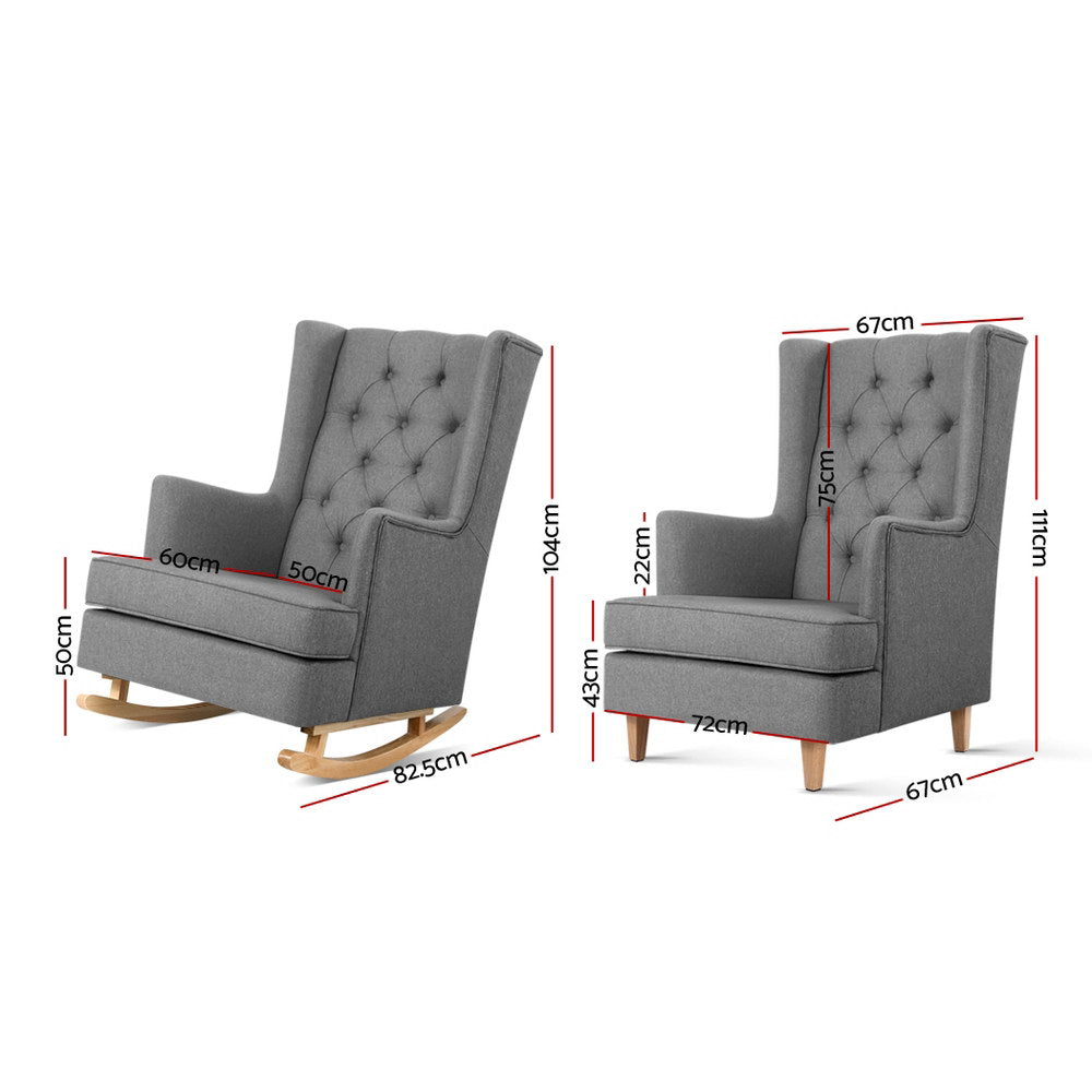 Artiss Rocking Chair Armchair Linen Fabric Grey Gaia - Furniture > Bar Stools & Chairs > Arm Chairs & Recliners
