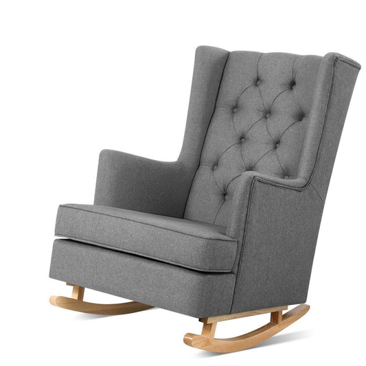 Artiss Rocking Chair Armchair Linen Fabric Grey Gaia - Furniture > Bar Stools & Chairs > Arm Chairs & Recliners