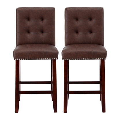 2x Bar Stools Kitchen Dining Chairs Counter PU Leather Wooden Ada Brown