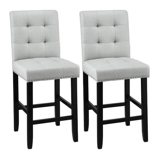 2x Bar Stools Kitchen Dining Chairs Counter Fabric Stool Wooden Ada Grey