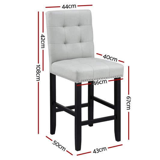 2x Bar Stools Kitchen Dining Chairs Counter Fabric Stool Wooden Ada Grey