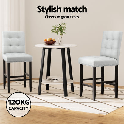 2x Bar Stools Kitchen Dining Chairs Counter Fabric Stool Wooden Ada Grey