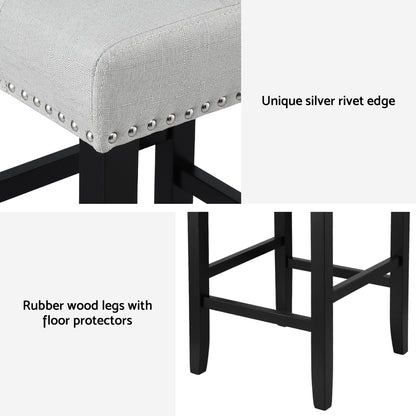 4x Bar Stools Kitchen Dining Chairs Counter Fabric Stool Wooden Ada Grey