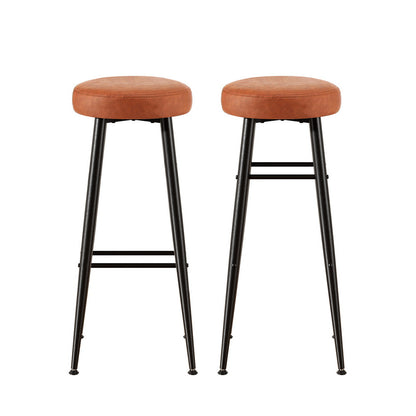 2x Bar Stools Kitchen Dining Chairs Counter Round PU Leather Lane Brown