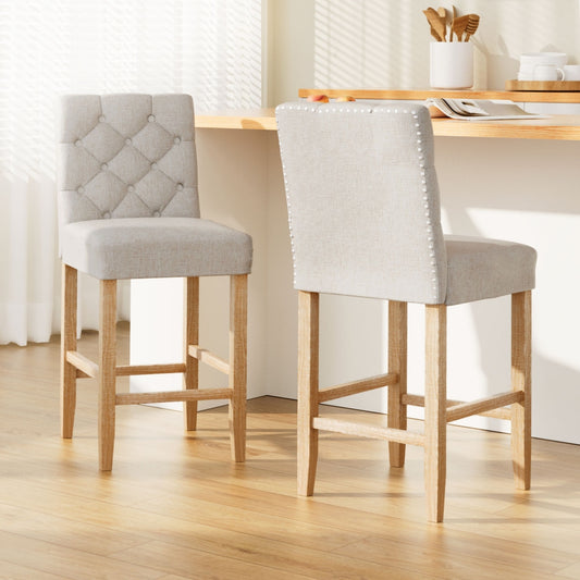 Artiss 2x Bar Stools Linen Upholstered Chairs - Furniture > Bar Stools & Chairs > Table & Bar Stools