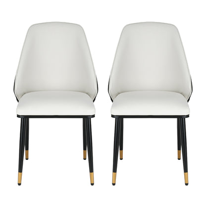 Artiss Dining Chairs Set of 2 Leather Seat Beige and Black - Furniture > Bar Stools & Chairs > Table & Bar Stools