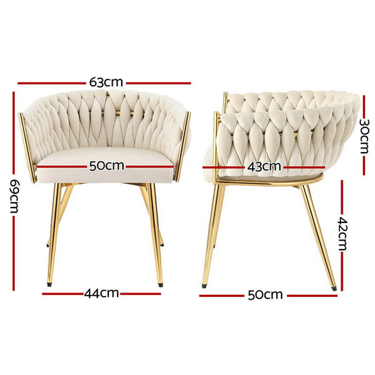 1 Set of 2  Dining Chairs Velvet Armchair Beige