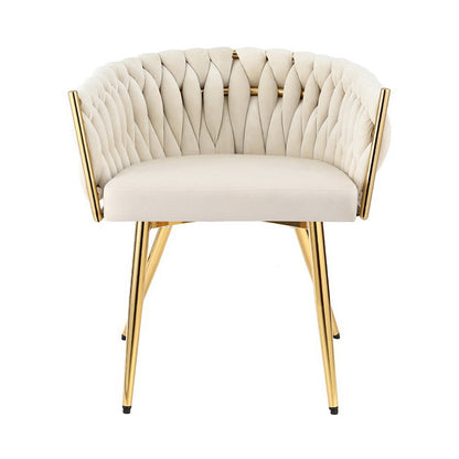 1 Set of 2  Dining Chairs Velvet Armchair Beige