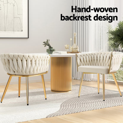 1 Set of 2  Dining Chairs Velvet Armchair Beige