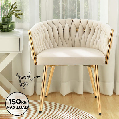 1 Set of 2  Dining Chairs Velvet Armchair Beige