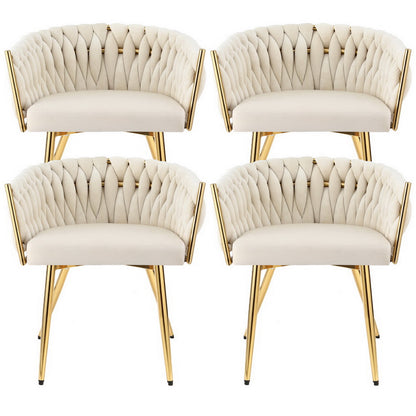 1 Set of 4  Dining Chairs Velvet Armchair Beige