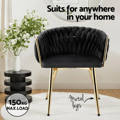 1x Dining Chair Armchair Cafe Kitchen Lounge Chairs Velvet Weaving Black