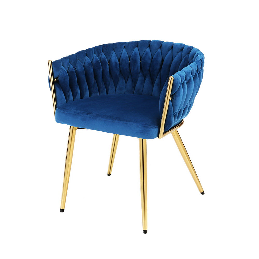 Artiss Dining Chair Velvet Weaving Armchair Blue - Furniture > Bar Stools & Chairs > Arm Chairs & Recliners