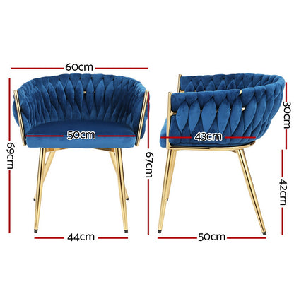 Artiss Dining Chair Velvet Weaving Armchair Blue - Furniture > Bar Stools & Chairs > Arm Chairs & Recliners