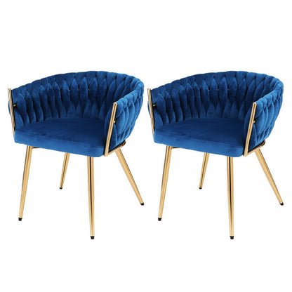 1 Set of 2 Artiss Dining Chairs Velvet Weaving Armchair Blue - Furniture > Dining > Kitchen & Dining Chairs