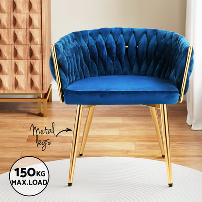 1 Set of 2 Artiss Dining Chairs Velvet Weaving Armchair Blue - Furniture > Dining > Kitchen & Dining Chairs