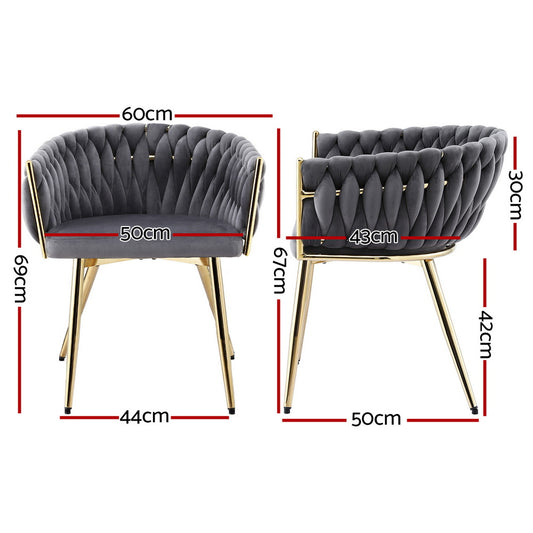 1x Dining Chair Armchair Cafe Kitchen Lounge Chairs Velvet Weaving Grey