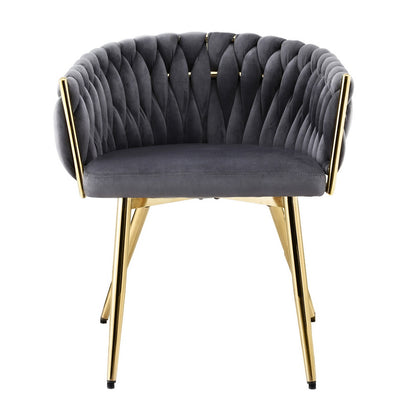 1x Dining Chair Armchair Cafe Kitchen Lounge Chairs Velvet Weaving Grey