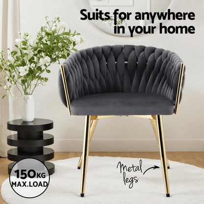 1x Dining Chair Armchair Cafe Kitchen Lounge Chairs Velvet Weaving Grey