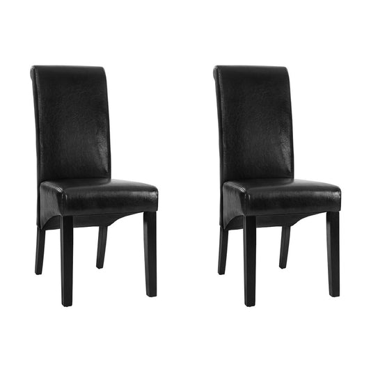 Artiss Dining Chairs Set of 2 Leather Parsons Chair Black - Furniture > Bar Stools & Chairs > Table & Bar Stools