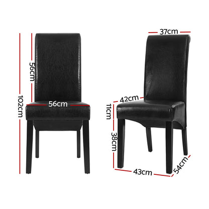 Artiss Dining Chairs Set of 2 Leather Parsons Chair Black - Furniture > Dining > Kitchen & Dining Chairs