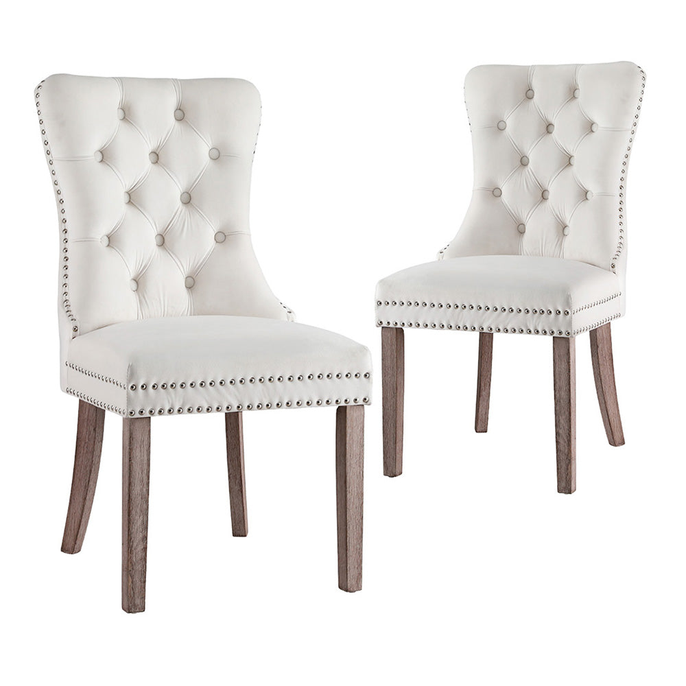 1 Set of 2 Artiss Dining Chairs Beige Velvet Furniture > Dining > Kitchen & Dining Chairs