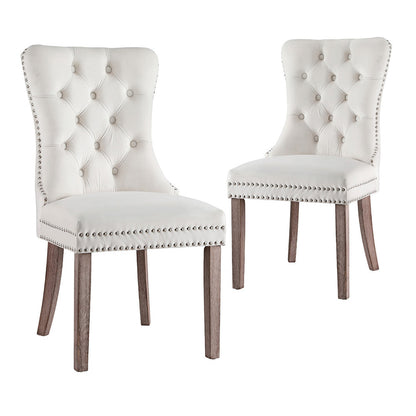 1 Set of 2 Artiss Dining Chairs Beige Velvet Furniture > Dining > Kitchen & Dining Chairs