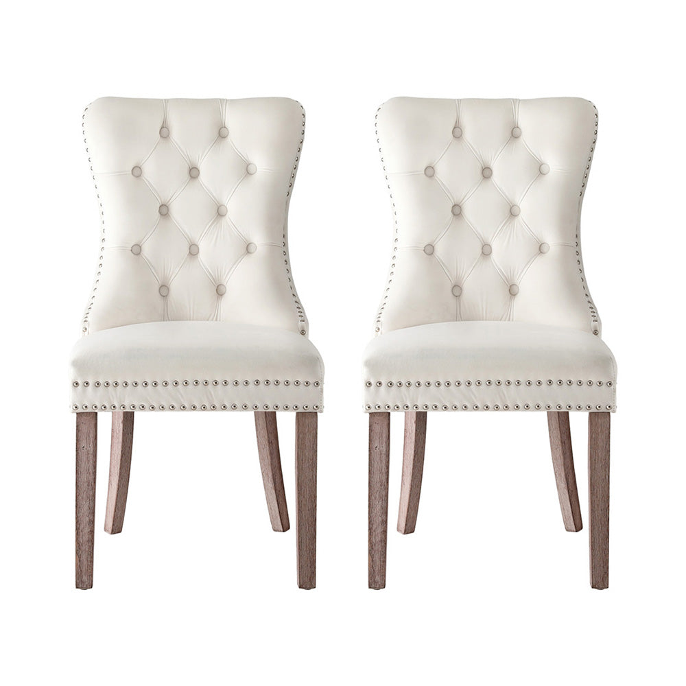 1 Set of 2 Artiss Dining Chairs Beige Velvet Furniture > Dining > Kitchen & Dining Chairs