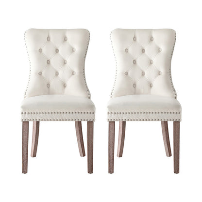 1 Set of 2 Artiss Dining Chairs Beige Velvet Furniture > Dining > Kitchen & Dining Chairs