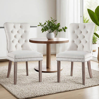 1 Set of 2 Artiss Dining Chairs Beige Velvet Furniture > Dining > Kitchen & Dining Chairs